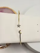 10 Karat Yellow Gold Star and Moon Diamond Bangle Bracelet