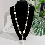 Chanel 1983 Chain & Pearl Coated Gripoix Necklace