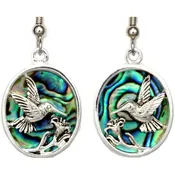 Abalone Inlay Silver-Plated Hummingbird Earrings
