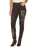 27/11" "AB”SOLUTION HIGH RISE SEAMLESS ANKLE SKIMMER W/ FLORAL EMBROIDERY-WASHED BLACK