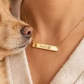 Paw Print Bar Necklace, Personalized Pet Name Jewelry Gift for Animal Lovers