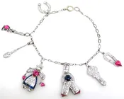 Art Deco Platinum, Diamond, Ruby, Sapphire &amp; Pearl Charm Bracelet