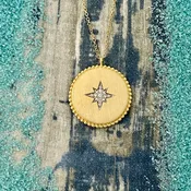 14k Yellow Gold Medallion With .09cttw Diamond Star Necklace 17.5”