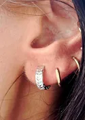 14K White Gold Textured Huggies