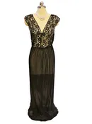VINTAGE POWERS MODEL BLACK LACE CRYSTAL PLEATED NIGHTGOWN – SOPHISTICATED DRAMATIC