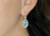 Aquamarine and Diamond Halo Drop Earrings | 18K White Gold
