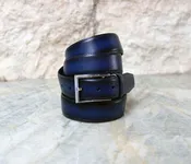 Carrucci Burnished Calfskin Belt - Navy