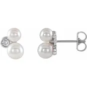 Akoya Cultured Pearl and Natural Diamond  Gold Earrings