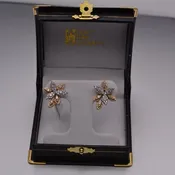 14KT Two Toned Diamond Flower Earrings