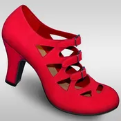 Aris Allen 1940s Women's Red Velvet Criss-Cross 3-Buckle Burlesque Pump