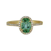 14 Karat Yellow Gold Mint Tourmaline with Diamond Halo Ring, Mint Tourm=1.04tw, 44Dias=.21tw