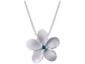 13mm Plumeria Slide Pendant in White Gold with Blue Diamond