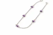 14kt white gold cable chain bracelet with 5 round amethyst 7"