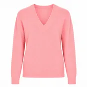 100% Cashmere L/S Shrunken V-Neck- Coraline Pink