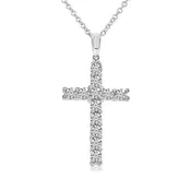 11 Stone Round Shared prong Set Diamond Cross Pendant on 18" Cable Link Chain Diamond 1.11cttw