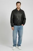 Men’s Black Genuine Leather Aviator Bomber Jacket