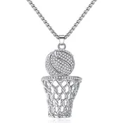 Ice City Men's Basketball Hoop Pendant Necklace, 24 Inch Chain