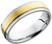 Cobalt chrome 6mm flat band with grooved edges and a 3mm inlay of 14K Yellow Gold
