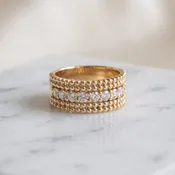 Beaded Yellow Gold Diamond Band Ring