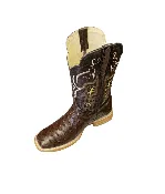 Men’s Handcrafted Boots-Cowhide Brown Ostrich Print Leather Square Toe