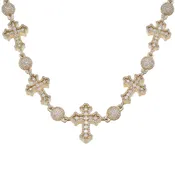 10K GOLD 10.9MM BAGUETTE DIAMOND CROSS BALL CHAIN 38.14 CT