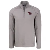 Cutter and Buck Mississippi State Peshastin Eco Fleece Half Zip Pullover - Gray with Bulldog Silhouette