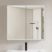 COLINE 32" x 28" Rectangular Black Frameless LED Mirror Cabinet