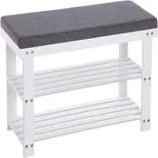 2-Shelf Bamboo Shoe Bench with Cushion, Seat for 1, Natural/Brown/Black/White + Gray