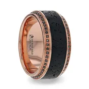 10k Gold Men's Wedding Band with Lava Rock Inlay & Black Diamonds