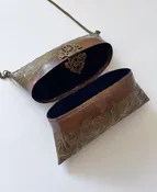 1930s - 1940s Vintage Brass Pillow Purse Minaudière Clutch with Velvet Interior
