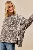 Bibi Leopard Print Oversized Waffle Thermal Sweatshirt