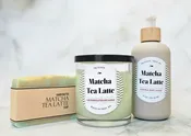 Matcha Tea Latte Gift Set, Handmade Soap, Soy Candle & Lotion, Spa Gift Box, Green Tea Skincare — T&J HANDCRAFTED SOAP