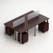 4-Pack 48″ Wide Workstation with Acrylic Top Privacy Panels and Pedestal Drawers