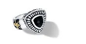 Fleur De Lis Ring with Black Onyx in Silver and 14K Gold