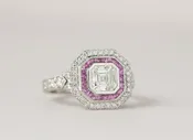 Ascher Cut Double Halo Pink Sapphire and Diamond Engagement Ring | Platinum