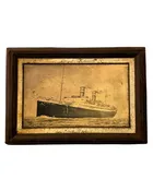 Antique 1930s Printed Tin Picture of the Conte Verdi Ship