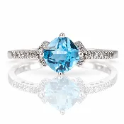 10K White Gold Blue Topaz Diamond Ring