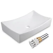 Aquaterior 26" Rectangular Porcelain Sink Vessel w/ Drain