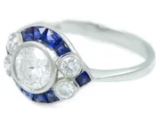0.67CT Round Brilliant Diamond Engagement Ring with Diamonds and Sapphires