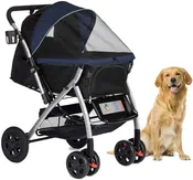 ♻️ Factory Refurnished - HPZ™ PET ROVER Premium Stroller for Small/Medium/Large Dogs, Cats and Pets (Navy Blue)