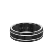 7MM Titanium Ring – Domed Black Satin Center and Bevel Edge