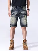 Vintage Washed Distressed Denim Shorts for Men