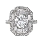 Art Deco-Inspired Round Brilliant & Baguette Shield Ring