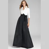 3/4 SLEEVE TAFFETA SHIRT WAIST COLOR BLOCK GOWN