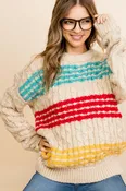 Cable Pattern Oversize Sweater Multi