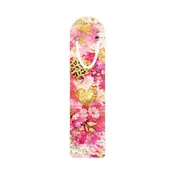 Floral Glam Bookmark — Pink Peony, Gold Heart & Leopard Accent — typeplusprint