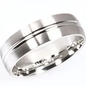 14K White Gold 6.5mm Wedding Band, High Polished Center with Brushed Edges