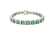 12.00cts Genuine Colombian Emeralds .80 tcw diamond 14k White Gold Bracelet