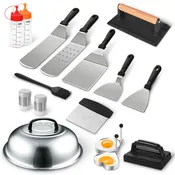 Cheer Collection 18-Piece Griddle Set – Stainless Steel BBQ Grill Tools