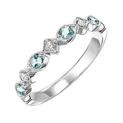 10K White Gold Blue Topaz  Diamond Stackable Ring